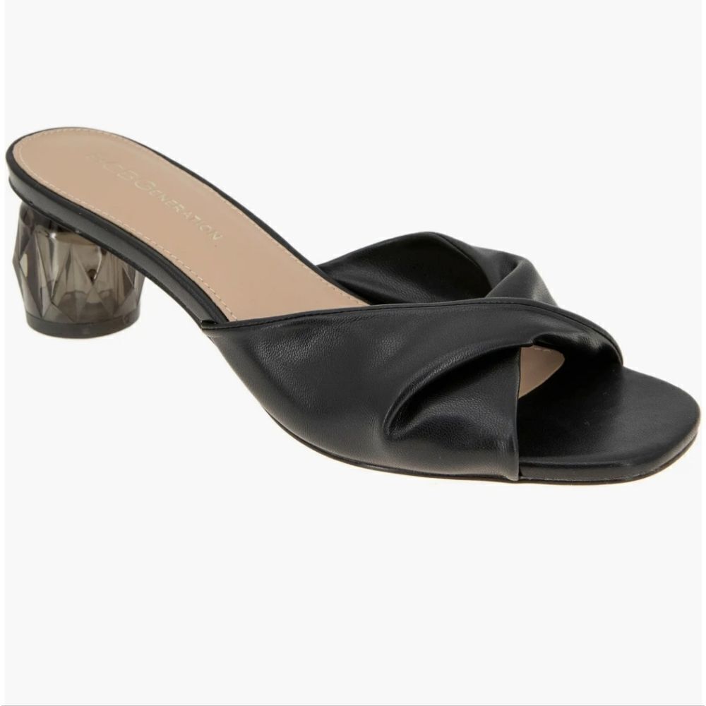 New BCBGeneration Mebba Slide Sandal BCBG black glass crystal clear heel size 7